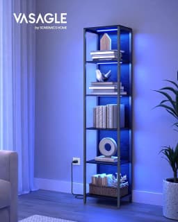 VASAGLE 6-Tier LED Bookcase, Bookshelf with Dimmable Lights, Storage Shelf with Steel Frame, 30.3 x 40 x 178.6 cm