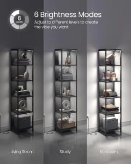 VASAGLE 6-Tier LED Bookcase, Bookshelf with Dimmable Lights, Storage Shelf with Steel Frame, 30.3 x 40 x 178.6 cm