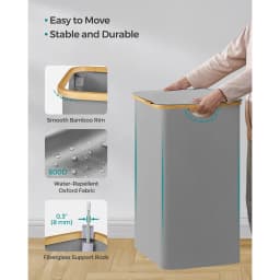 SONGMICS Laundry Basket with Lid,3-Section Large Laundry Hamper,Removable Mesh Liner,Oxford Fabric,Bamboo Handles,Collapsible