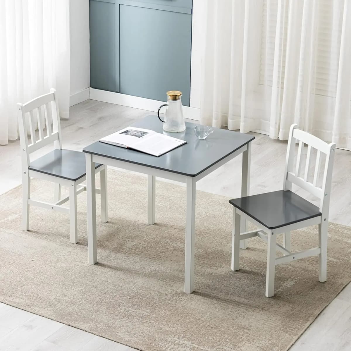 mcc direct Classic Solid Wooden Dining Table and 2 Chairs Set Kitchen Home 2+1