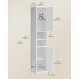 VASAGLE Tall Bathroom Cabinet with Lights, Freestanding Narrow Storage Unit with Adjustable Shelves, Open Compartments