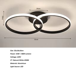 Ceiling Light Modern LED Black Double Ring Ceiling Lamp Natrual Light 4000K Lighting Fixtures for Bedroom Kitchen Living Room St