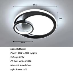 Ceiling Light Modern LED Black Double Ring Ceiling Lamp Natrual Light 4000K Lighting Fixtures for Bedroom Kitchen Living Room St
