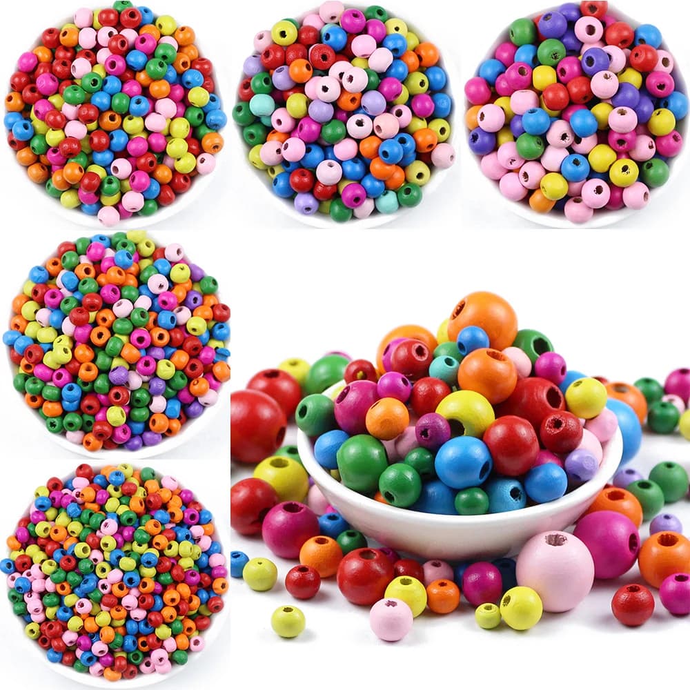 6~500pcs Multicolor Spacer Wood Beads 4/6/8mm Round Wooden Beads for Jewelry Making Baby Rattle Pacifier Beading Findings
