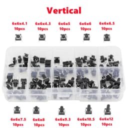 100 PCS 10 Models 6*6 Tact Switch Tactile Push Button Switch Kit Height: 4.1 5~12MM DIP 4P Micro Switch 6x6 Key Switch