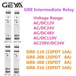 GEYA GR8-208 Auxiliary Relay Intermediate Switch 8A 2SPDT 12V 24V 48V 110V 220V RELAYS Din Rail Module