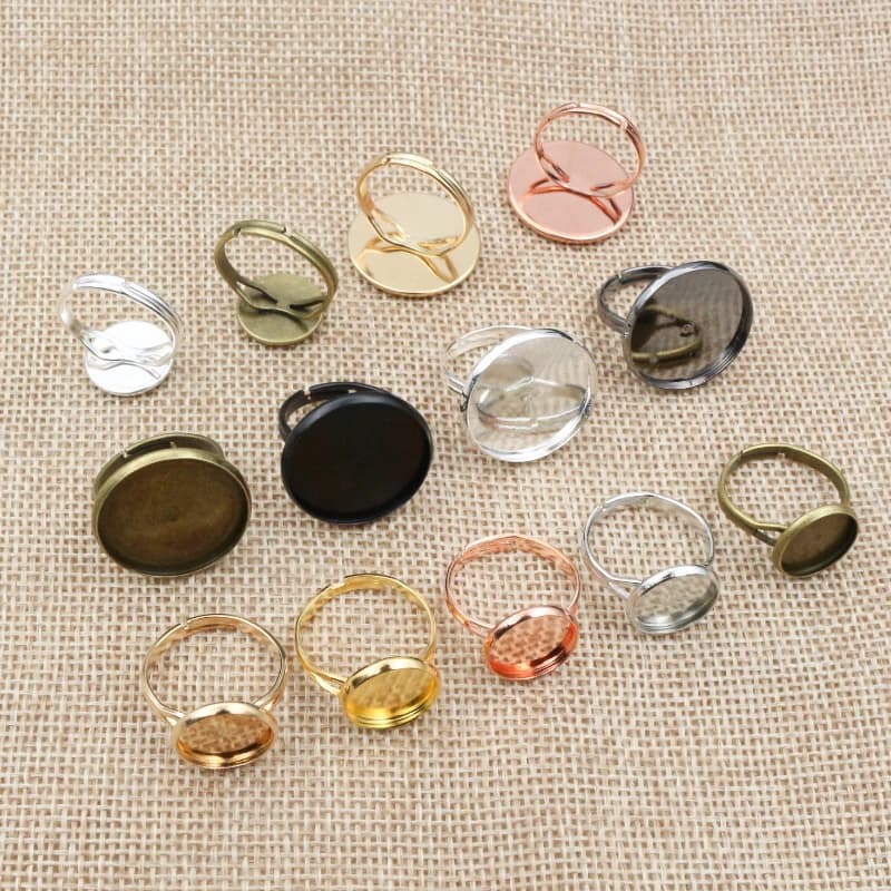 10pcs Adjustable Blank Ring Base Fit Dia 10 12 14 16 18 20 mm Glass Cabochons Cameo Settings Tray Diy Jewelry Making Ring