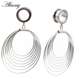 Alisouy 2pcs 6-25MM Stainless Steel Ear Plugs and Tunnels Dangle Ear Piercing Expansion Ear Stretched Flesh Tunnels Body Jewelry