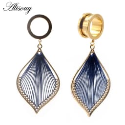 Alisouy 2pcs 6-25MM Stainless Steel Ear Plugs and Tunnels Dangle Ear Piercing Expansion Ear Stretched Flesh Tunnels Body Jewelry