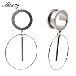 Alisouy 2pcs 6-25MM Stainless Steel Ear Plugs and Tunnels Dangle Ear Piercing Expansion Ear Stretched Flesh Tunnels Body Jewelry