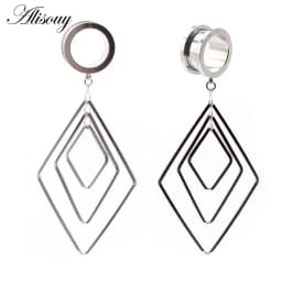 Alisouy 2pcs 6-25MM Stainless Steel Ear Plugs and Tunnels Dangle Ear Piercing Expansion Ear Stretched Flesh Tunnels Body Jewelry