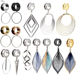 Alisouy 2pcs 6-25MM Stainless Steel Ear Plugs and Tunnels Dangle Ear Piercing Expansion Ear Stretched Flesh Tunnels Body Jewelry