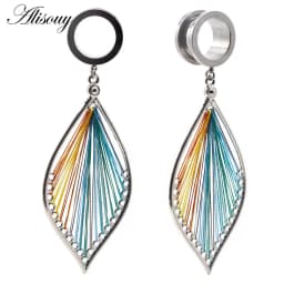 Alisouy 2pcs 6-25MM Stainless Steel Ear Plugs and Tunnels Dangle Ear Piercing Expansion Ear Stretched Flesh Tunnels Body Jewelry