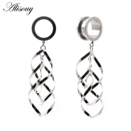 Alisouy 2pcs 6-25MM Stainless Steel Ear Plugs and Tunnels Dangle Ear Piercing Expansion Ear Stretched Flesh Tunnels Body Jewelry