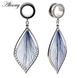 Alisouy 2pcs 6-25MM Stainless Steel Ear Plugs and Tunnels Dangle Ear Piercing Expansion Ear Stretched Flesh Tunnels Body Jewelry