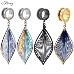 Alisouy 2pcs 6-25MM Stainless Steel Ear Plugs and Tunnels Dangle Ear Piercing Expansion Ear Stretched Flesh Tunnels Body Jewelry