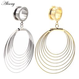 Alisouy 2pcs 6-25MM Stainless Steel Ear Plugs and Tunnels Dangle Ear Piercing Expansion Ear Stretched Flesh Tunnels Body Jewelry