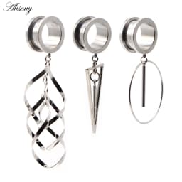 Alisouy 2pcs 6-25MM Stainless Steel Ear Plugs and Tunnels Dangle Ear Piercing Expansion Ear Stretched Flesh Tunnels Body Jewelry
