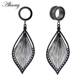 Alisouy 2pcs 6-25MM Stainless Steel Ear Plugs and Tunnels Dangle Ear Piercing Expansion Ear Stretched Flesh Tunnels Body Jewelry