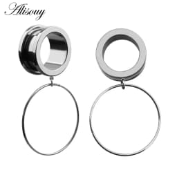 Alisouy 2pcs 6-25MM Stainless Steel Ear Plugs and Tunnels Dangle Ear Piercing Expansion Ear Stretched Flesh Tunnels Body Jewelry