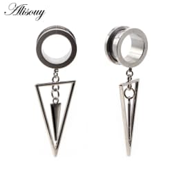 Alisouy 2pcs 6-25MM Stainless Steel Ear Plugs and Tunnels Dangle Ear Piercing Expansion Ear Stretched Flesh Tunnels Body Jewelry