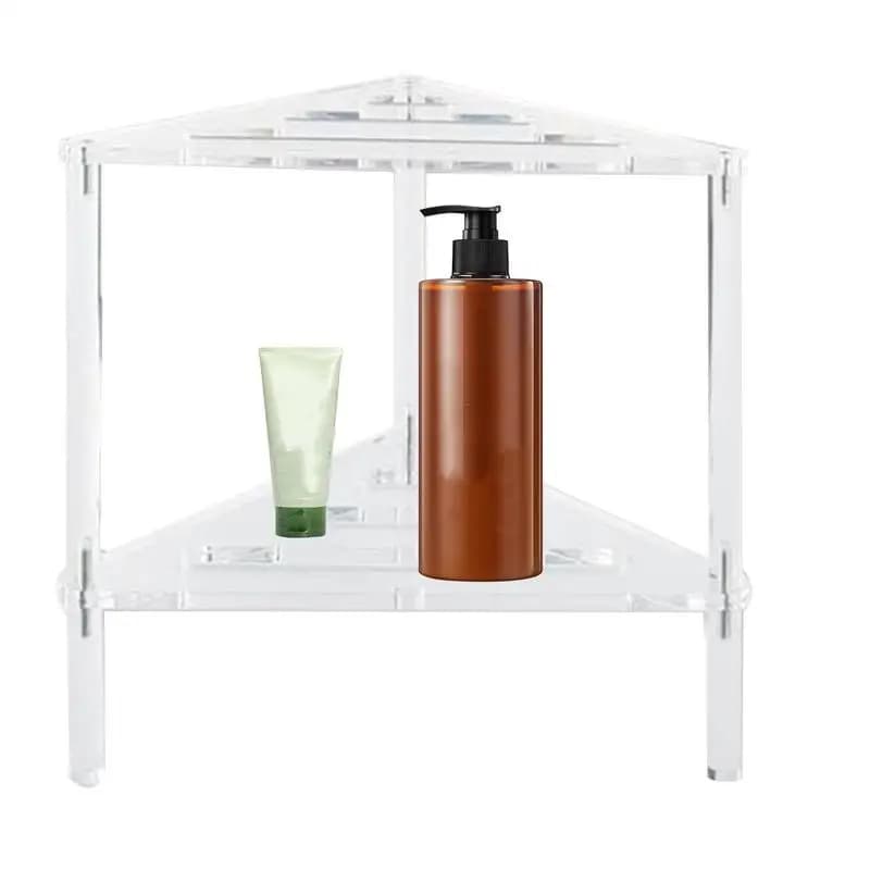 Acrylic Corner Shower Stool Non-Slip Shower Caddies Stool Stable Heavy Duty Bathing Chairs With Storage Shelf For Bathroom