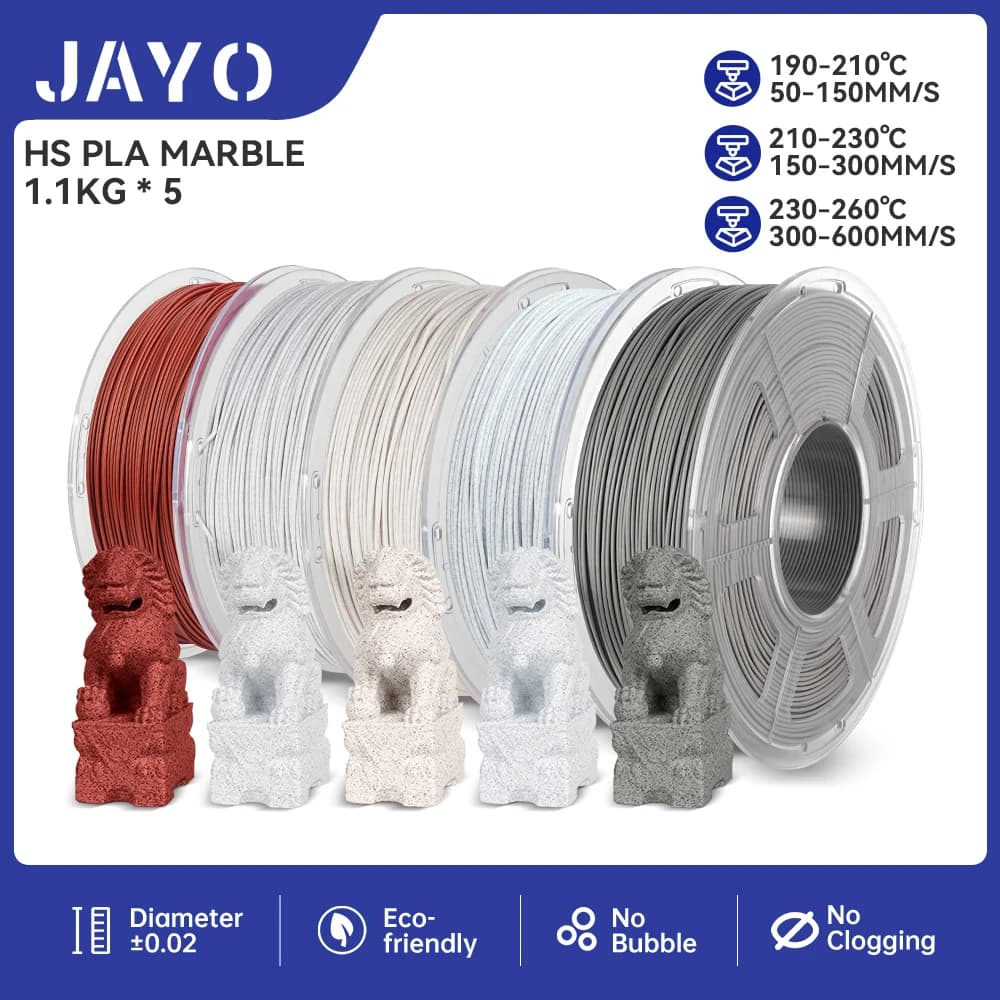 JAYO PLA Filaments 5 Rolls High-speed PLA Marble 1.75mm FDM 3D Printer Materials Neatly Wound High Toughness for FDM 3D Printer