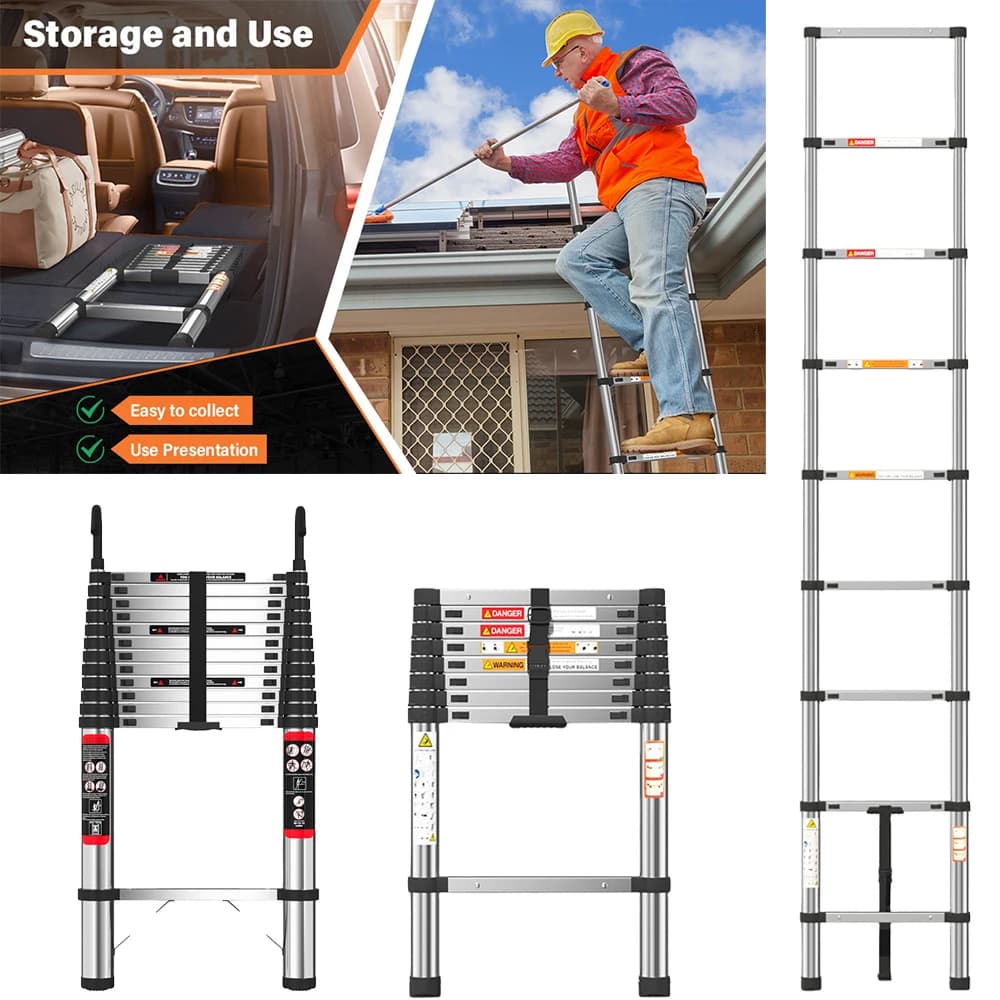2.6m Telescopic Ladder Stainless Steel Convenient Extendable Folding Ladder,Easy To Carry, Suitable For Pulling Walls, Changing