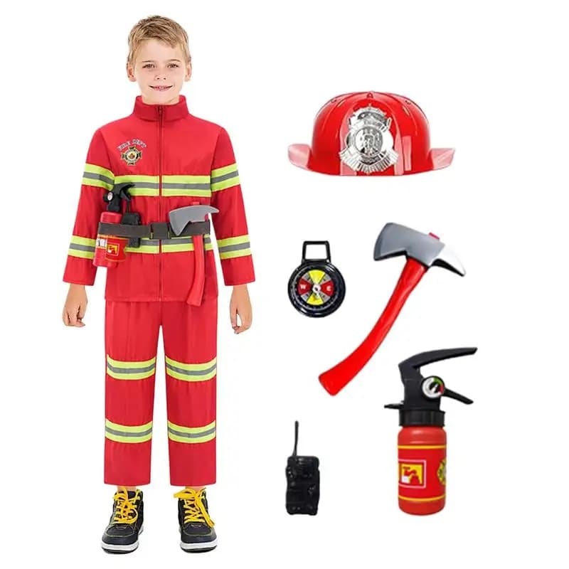 Kids Firefighter Halloween Cosplay Uniform Toys Children Firemen Role Work Clothing Suit Boy Girl Performance Party Costumes
