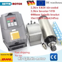 Air Cooled CNC spindle motor Kit 2.2KW ER20 400HZ 24000RPM + HY VFD inverter + 1set ER20 Collet For Milling Router Machine