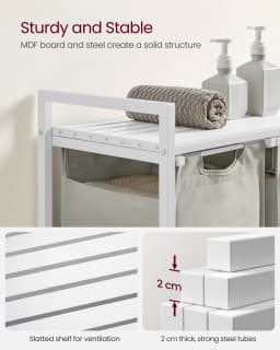 VASAGLE Laundry Basket, 3-Compartment Laundry Hamper, Pull-Out and Removable Laundry Bags, Laundry Sorter, Shelf, Metal Frame