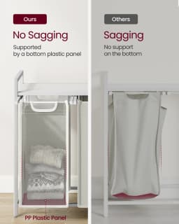 VASAGLE Laundry Basket, 3-Compartment Laundry Hamper, Pull-Out and Removable Laundry Bags, Laundry Sorter, Shelf, Metal Frame