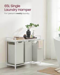 VASAGLE Laundry Basket, 3-Compartment Laundry Hamper, Pull-Out and Removable Laundry Bags, Laundry Sorter, Shelf, Metal Frame