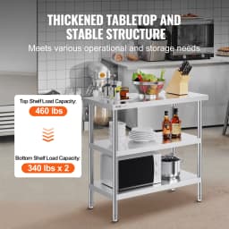 SucceBuy Stainless Steel Food Prep Table Commercial Kitchen Worktable with 2 Adjustable Undershelf for BBQ Kitchen Home Garage