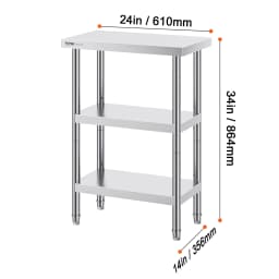 SucceBuy Stainless Steel Food Prep Table Commercial Kitchen Worktable with 2 Adjustable Undershelf for BBQ Kitchen Home Garage