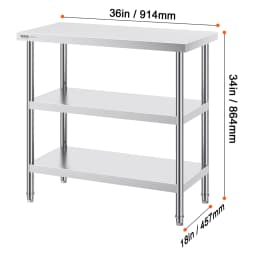 SucceBuy Stainless Steel Food Prep Table Commercial Kitchen Worktable with 2 Adjustable Undershelf for BBQ Kitchen Home Garage