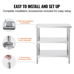 SucceBuy Stainless Steel Food Prep Table Commercial Kitchen Worktable with 2 Adjustable Undershelf for BBQ Kitchen Home Garage