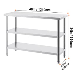 SucceBuy Stainless Steel Food Prep Table Commercial Kitchen Worktable with 2 Adjustable Undershelf for BBQ Kitchen Home Garage