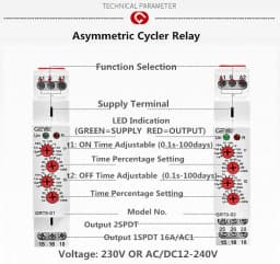 GEYA GRT8-S Asymmetric Cycle Timer Relay SPDT 220V 16A AC/DC12V-240V Electronic Repeat Relay