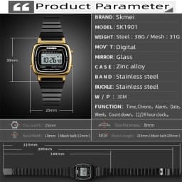 Skmei Women Bracelet Dress Watches Luxury Brand Stainless Steel Strap Fashion Waterproof Digital Chronograph Wristwatch
