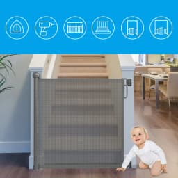Retractable Stair Gate for Baby Pet, Extra Wide Baby Gate One-Hand Operation Safety Gate, Kids Safety Gate for Stairs, Hallways