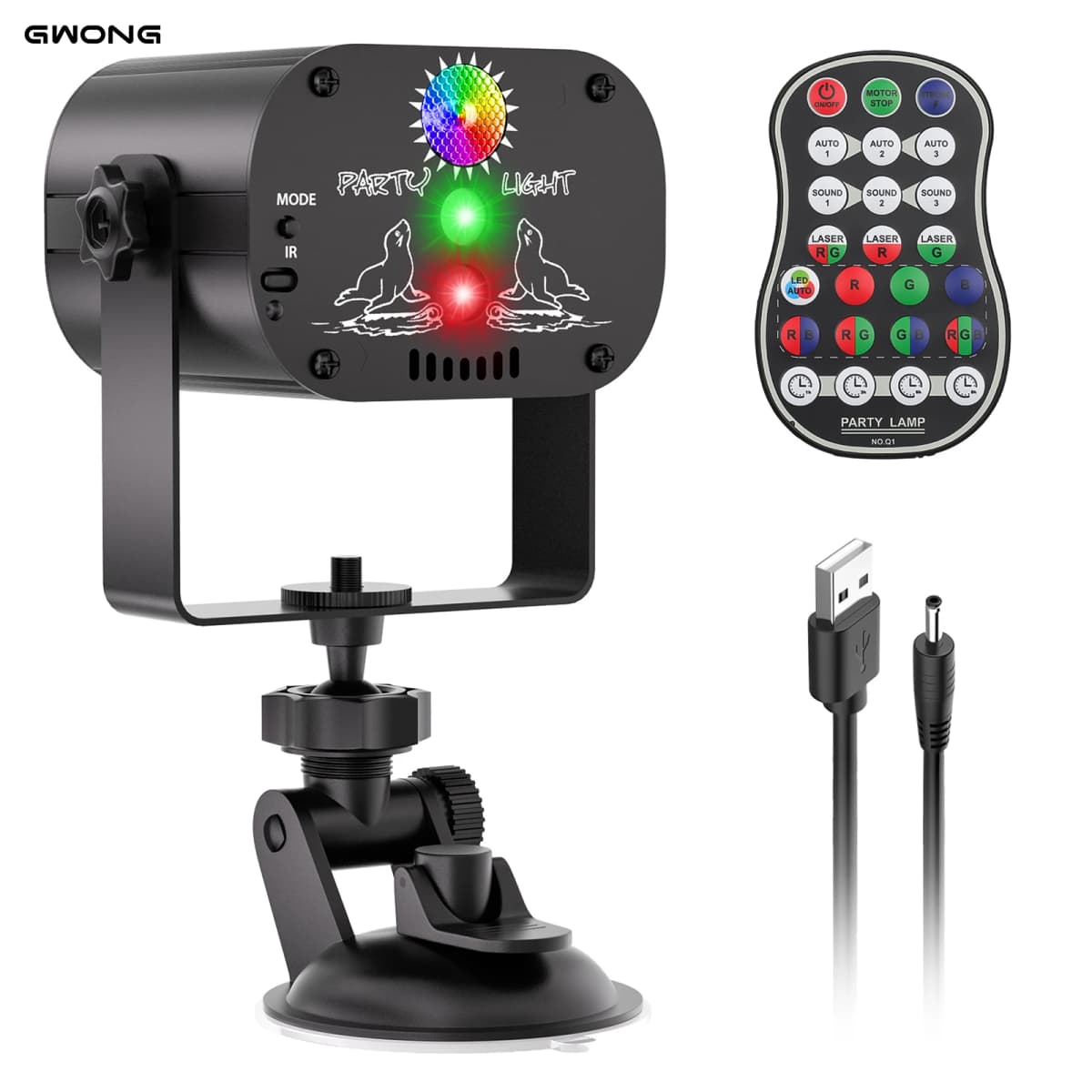 Gwong Mini RG Laser + RGB LED Party Light Remote Control Stage Effect Lighting with Suction Cup for DJ Concert Party Club KTV Disco