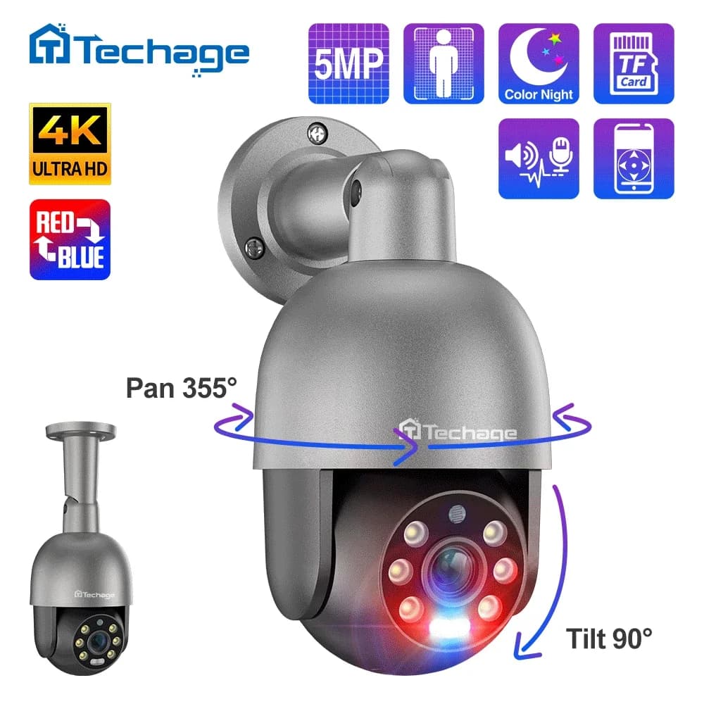 Techage 8MP 5MP PTZ POE IP Surveillance Camera Network 4K Human Detection Two Way Audio CCTV Security Outdoor ONVIF PT825G XMEYE