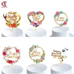 Rose Gold Birthday Party Cake Decorating Tools Happy Birthday Girl Boy Acrylic Cake Topper Baby Shower Dessert Accessories Tools