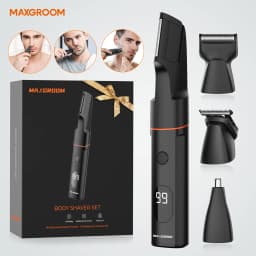 MAXGROOM 4 In 1 Body Hair Shaver Kits for Men Nose/Beard Hair Trimmer Electric IPX6 Waterproof Groin Pubic Hair Shaver for Man