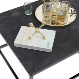 LUVODI Nesting Coffee Table Set of 2 Sintered Stone Top Black Metal Frame Space Saving Accent Tables for Living Room