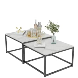 LUVODI Nesting Coffee Table Set of 2 Sintered Stone Top Black Metal Frame Space Saving Accent Tables for Living Room