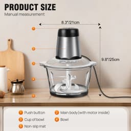 300W Electric Meat Grinder Mincer with 2 L Glass Container, 2 Speed, 4 Durable Blades, Easy to Use and Clean