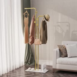 Heavy Duty Metal Coat Rack Stand Free Standing Gold Coat Hanger Garment Rack Hat Stand with 5 Hooks and Marble Base