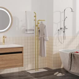 Heavy Duty Metal Coat Rack Stand Free Standing Gold Coat Hanger Garment Rack Hat Stand with 5 Hooks and Marble Base